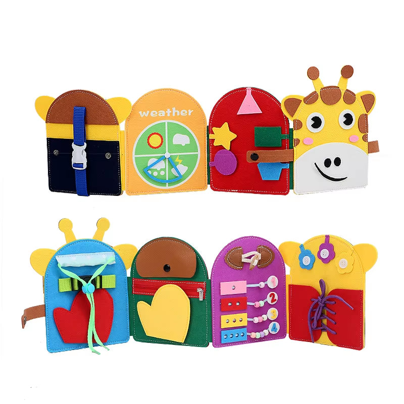 Montessori Toy Giraffe Busy Board 3D Felt Book for Fine Motor Skills Early Education Habits Knowledge Developing