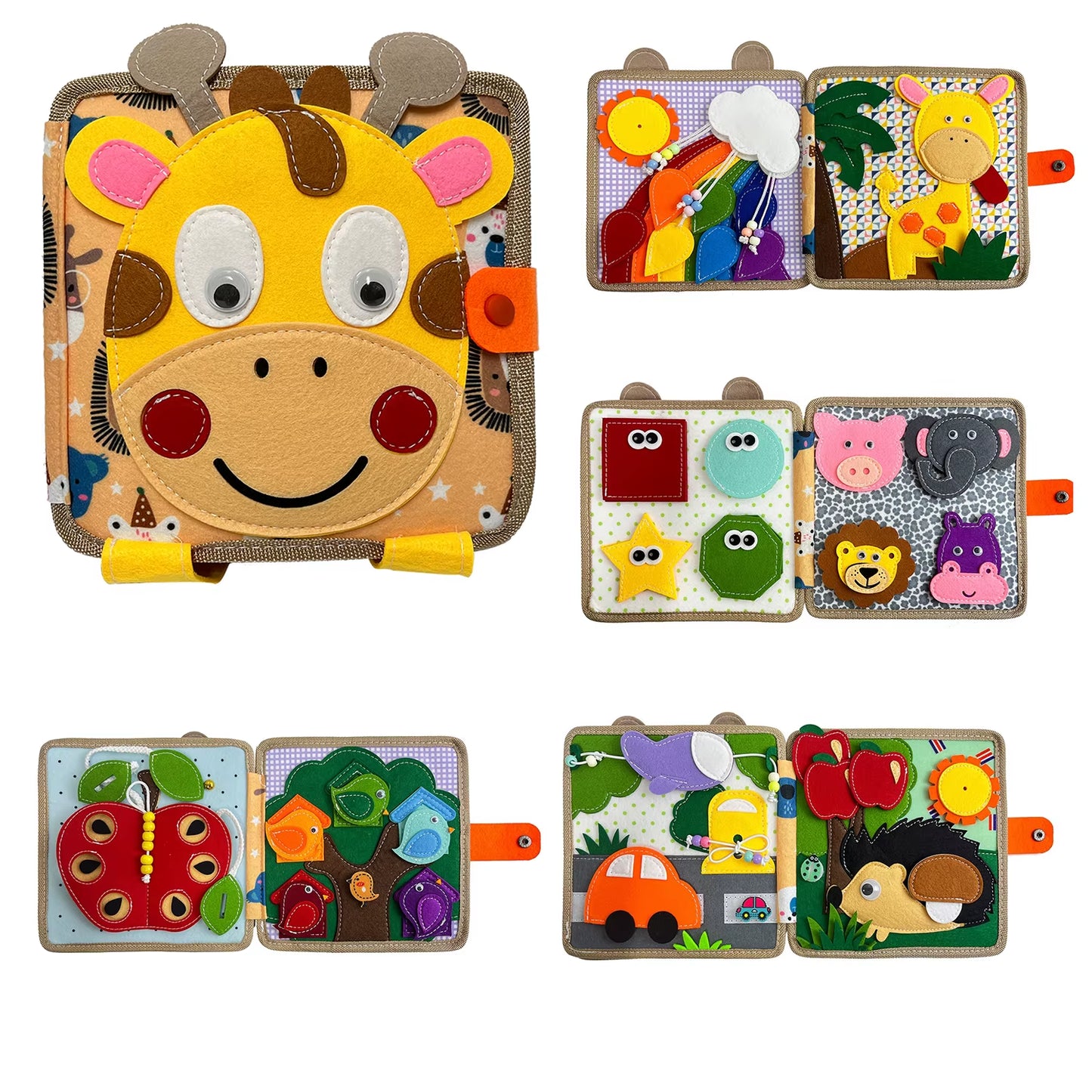 Montessori Toy Giraffe Busy Board 3D Felt Book for Fine Motor Skills Early Education Habits Knowledge Developing