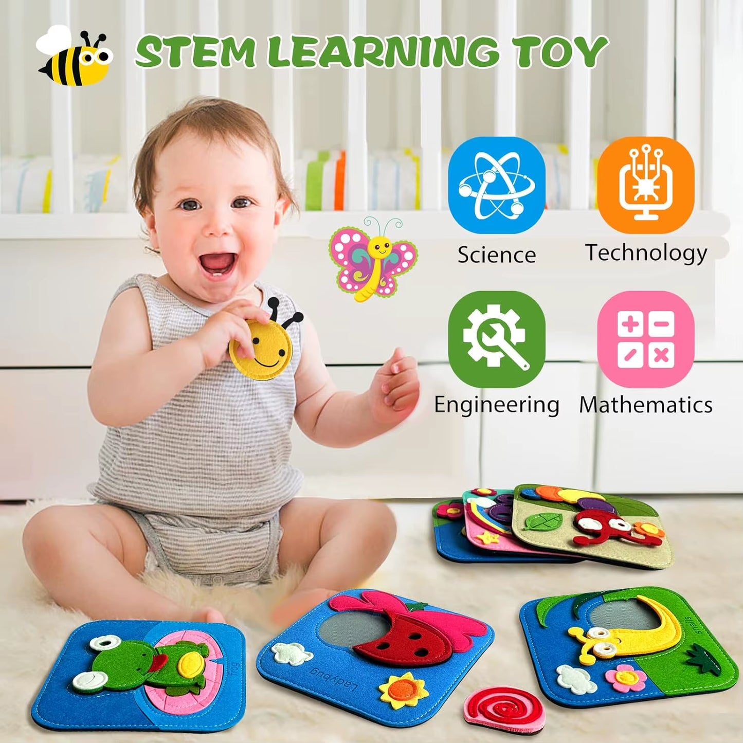 Montessori Toy Giraffe Busy Board 3D Felt Book for Fine Motor Skills Early Education Habits Knowledge Developing